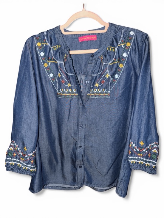 Catherine Malandrino Tops - CATHERINE MALANDRINO Embroidered Chambray *Hemmed*Peasant top - read description